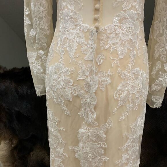 Custom Long Sleeves Embroidered Floral Lace With Sequins and Crystal Beads Gown - Picture 14 of 16